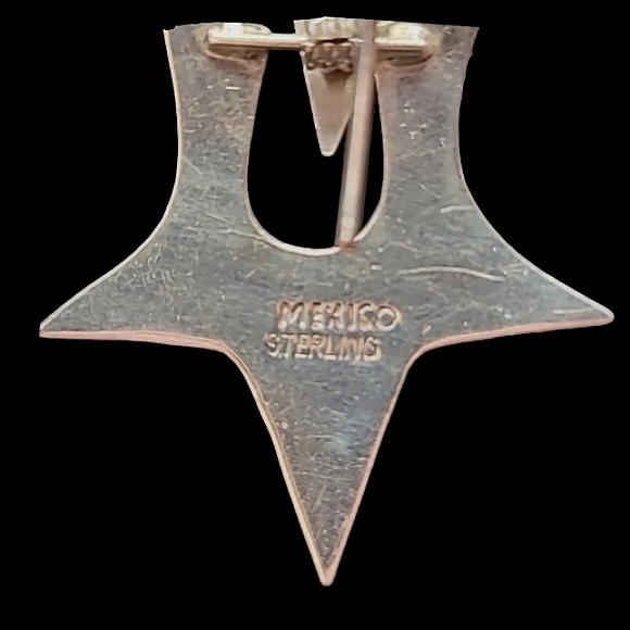 Unique Pure .925 Retro Star Earrings Mexico Artisan Statement 1990's - Picture 4 of 5